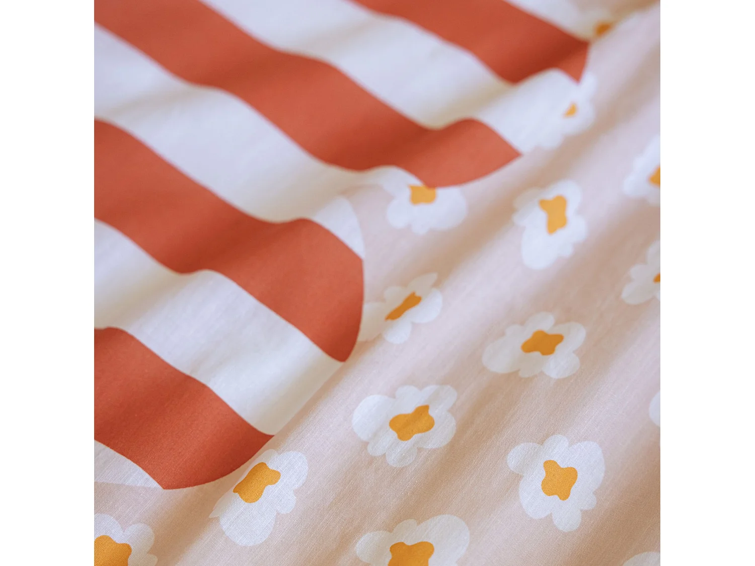 Parure de lit enfant 140x200 coton rayures Terre de Nuit Fresh popcorn