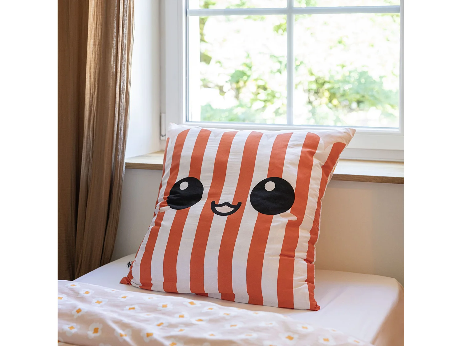 Parure de lit enfant 140x200 coton rayures Terre de Nuit Fresh popcorn