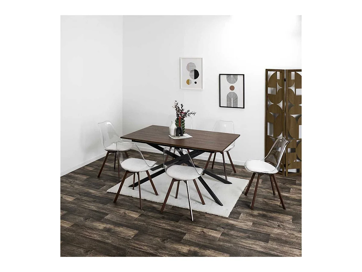 Table repas extensible 150/210 en bois et MDF piètement métal noir - COLETTE
