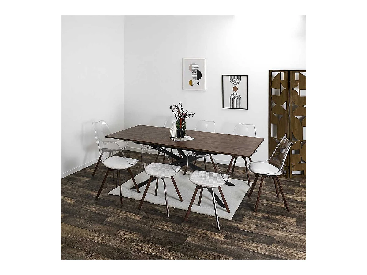 Table repas extensible 150/210 en bois et MDF piètement métal noir - COLETTE