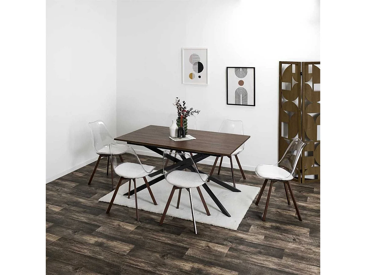 Table repas extensible 150/210 en bois et MDF piètement métal noir - COLETTE