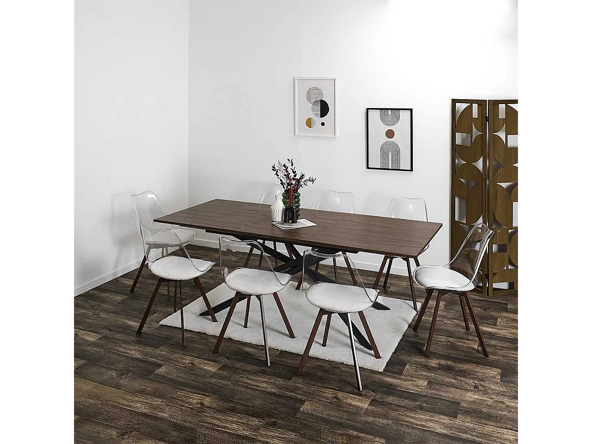 Table repas extensible 150/210 en bois et MDF piètement métal noir - COLETTE