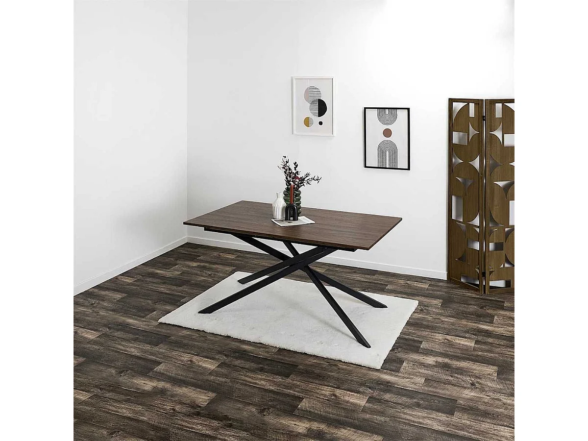 Table repas extensible 150/210 en bois et MDF piètement métal noir - COLETTE