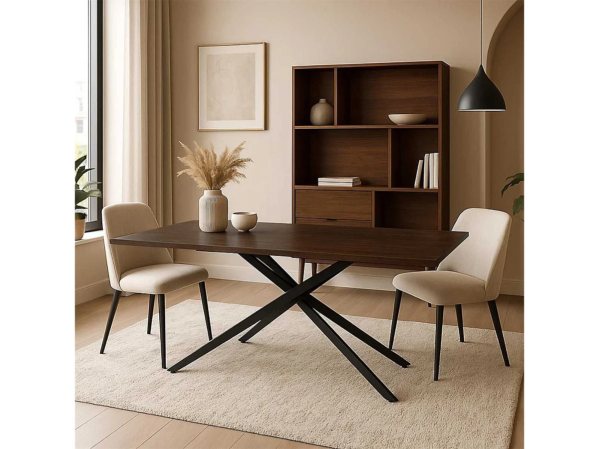 Table repas extensible 150/210 en bois et MDF piètement métal noir - COLETTE