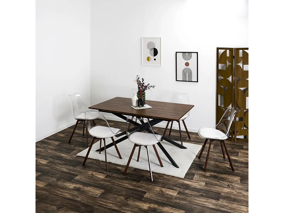 Table repas extensible 150/210 en bois et MDF piètement métal noir - COLETTE