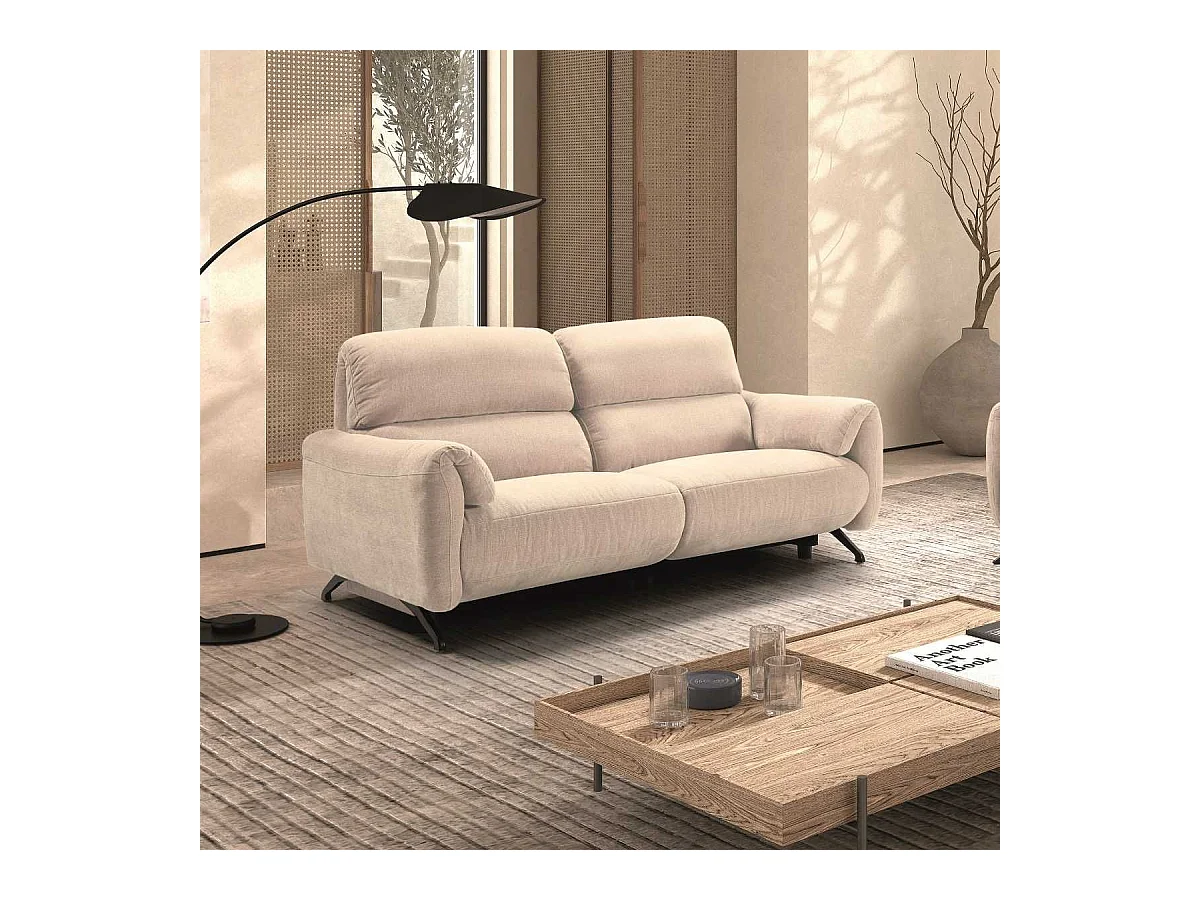Canapé relax électrique 3 places tissu polyester beige - MALKO