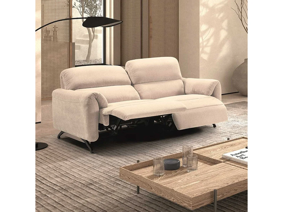 Canapé relax électrique 3 places tissu polyester beige - MALKO