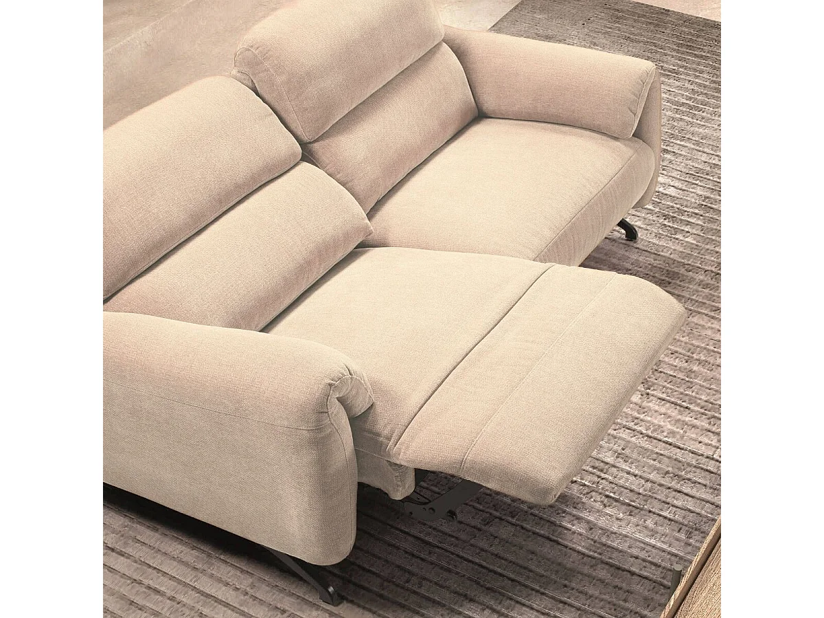 Canapé relax électrique 3 places tissu polyester beige - MALKO