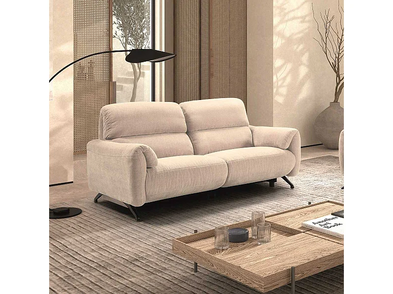 Canapé relax électrique 3 places tissu polyester beige - MALKO
