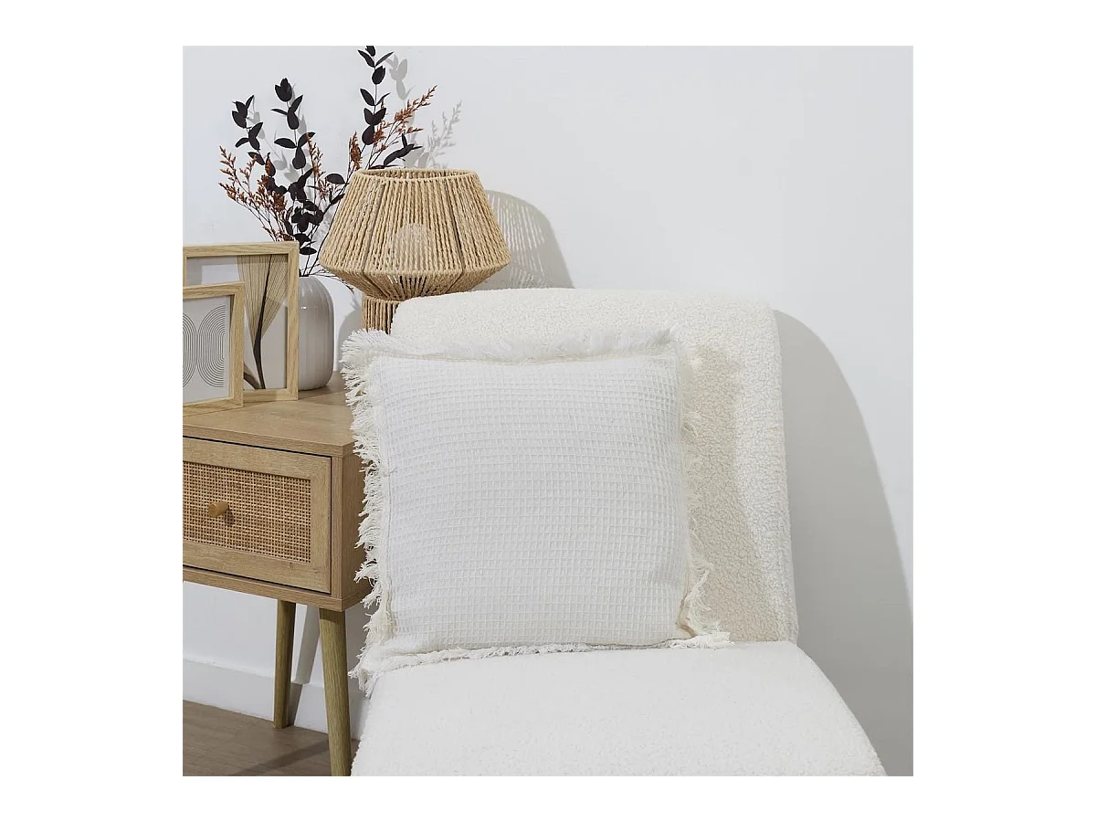 Coussin 40x40 cm déhoussable en coton style gaufré coloris ivoire