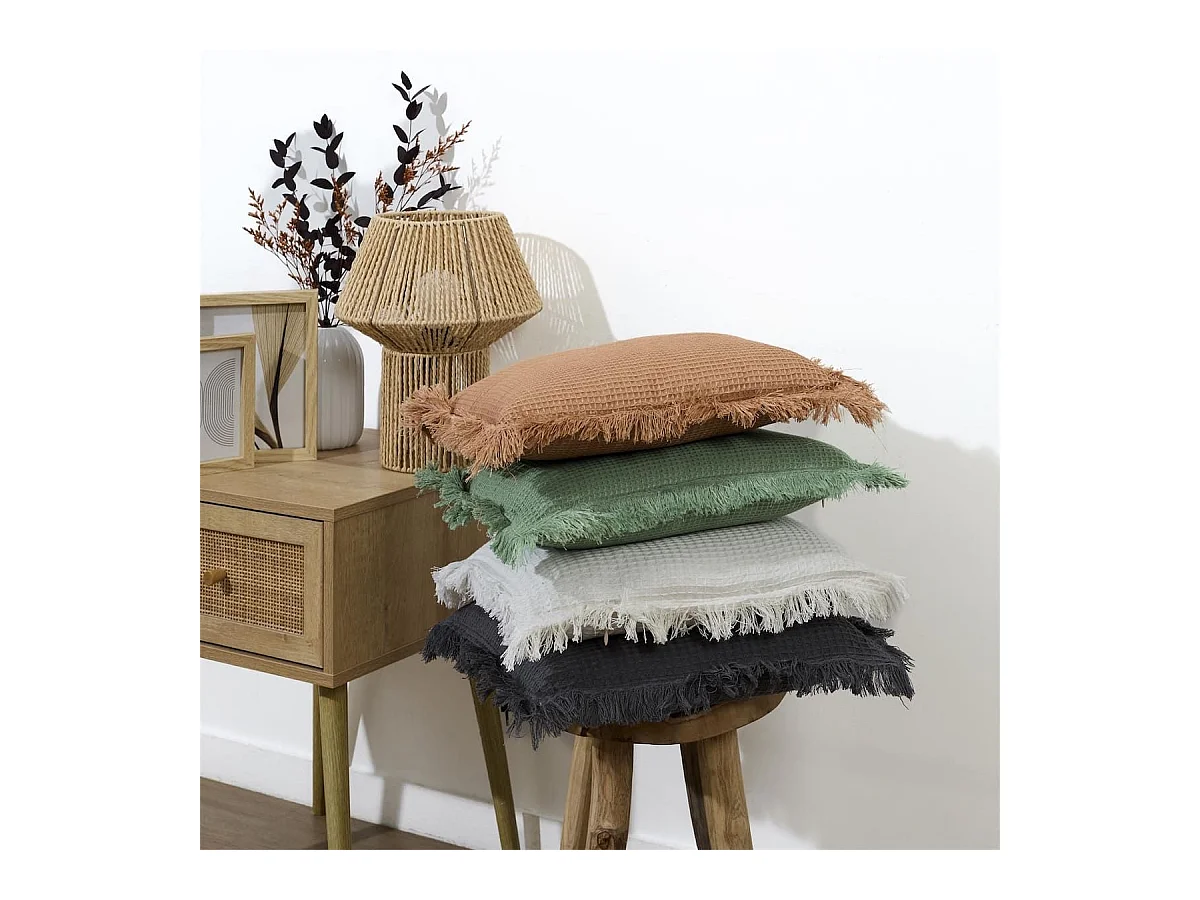 Coussin 40x40 cm déhoussable en coton style gaufré coloris ivoire