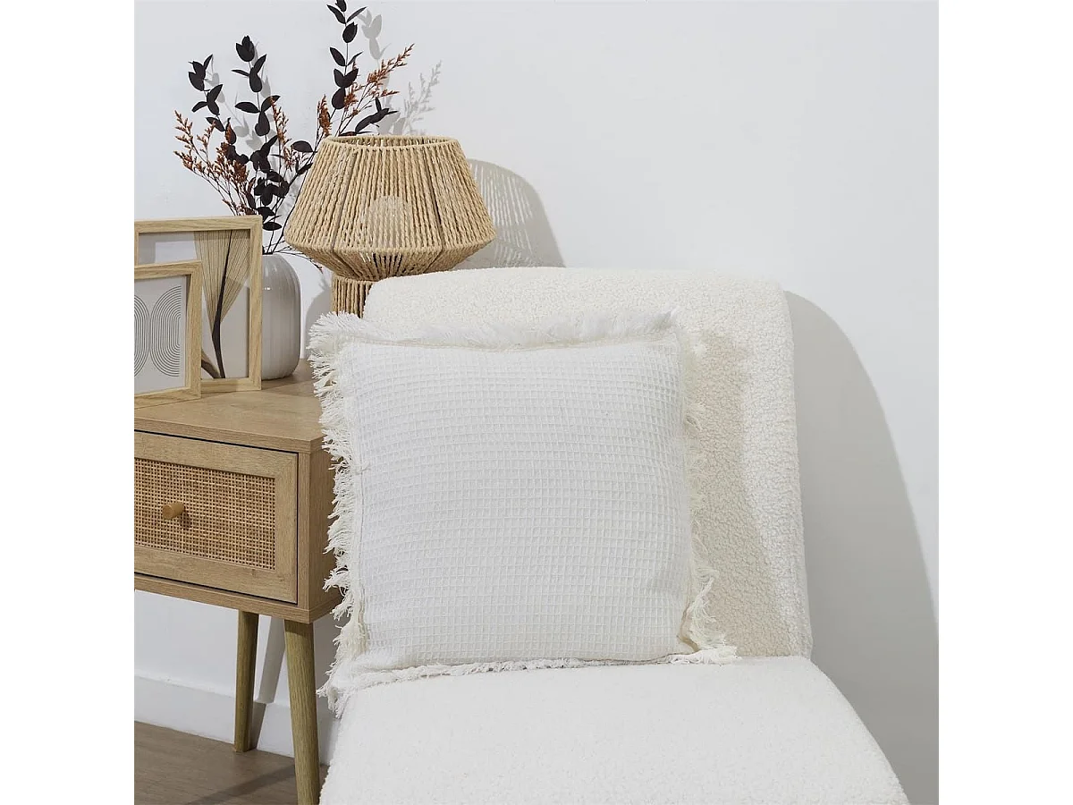 Coussin 40x40 cm déhoussable en coton style gaufré coloris ivoire