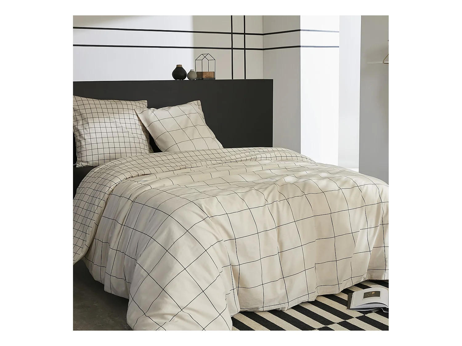 Parure de lit 260x240 coton carreaux Terre de Nuit Carrie