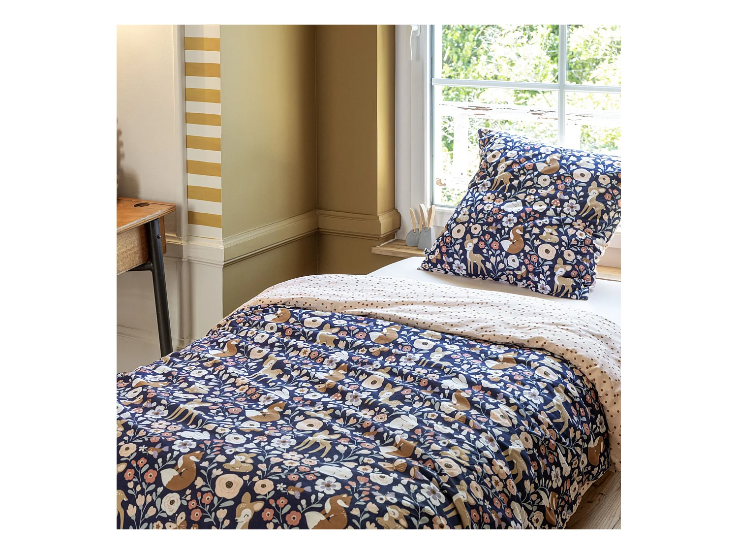 Parure de lit enfant 200x200 coton Terre de Nuit Forêt enchantée