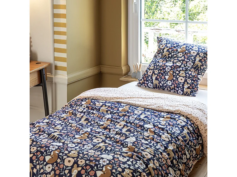 Parure de lit enfant 200x200 coton Terre de Nuit Forêt enchantée