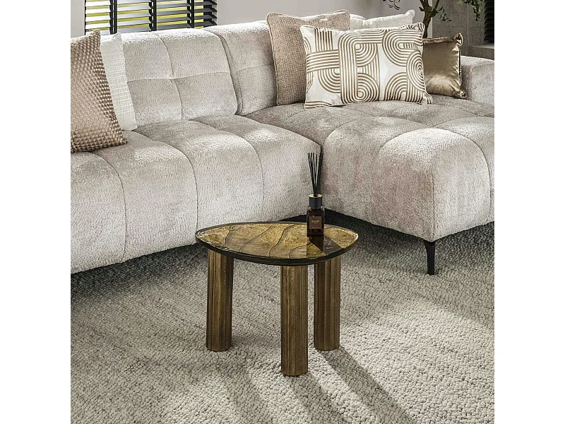 Table basse verre – finition antique dorée, 35 cm LAGUNA