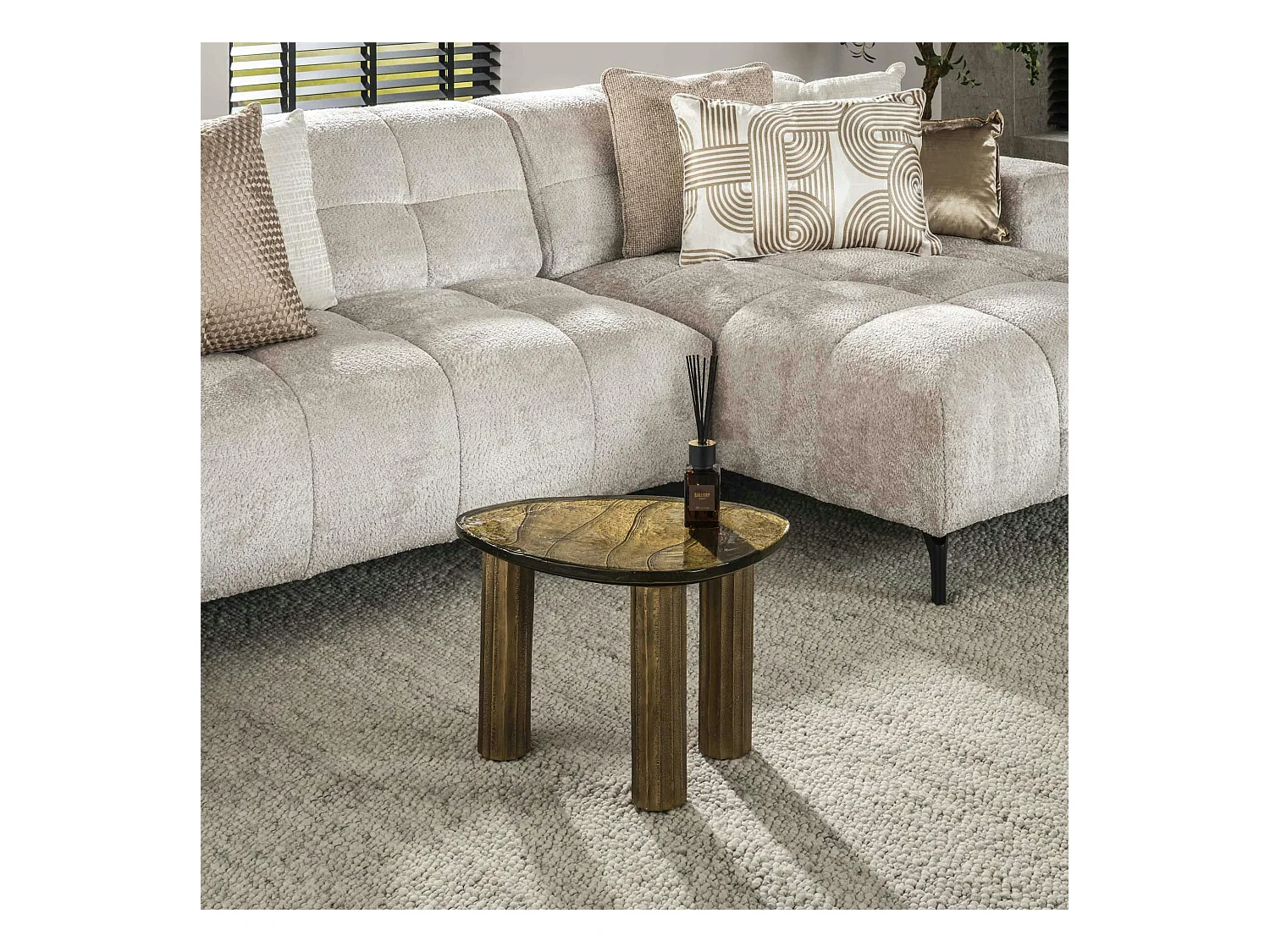 Table basse verre – finition antique dorée, 35 cm LAGUNA