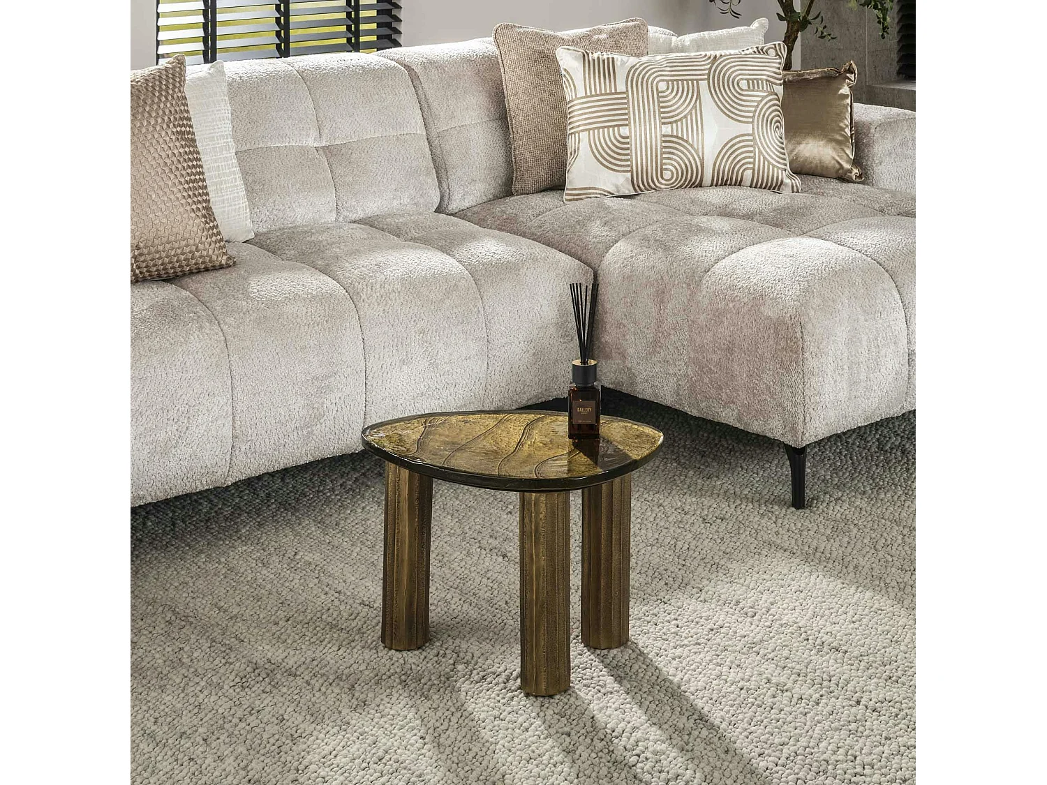 Table basse verre – finition antique dorée, 35 cm LAGUNA