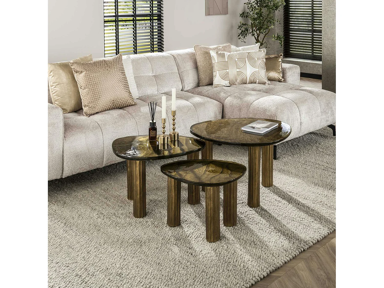 Table basse verre – finition antique dorée, 35 cm LAGUNA