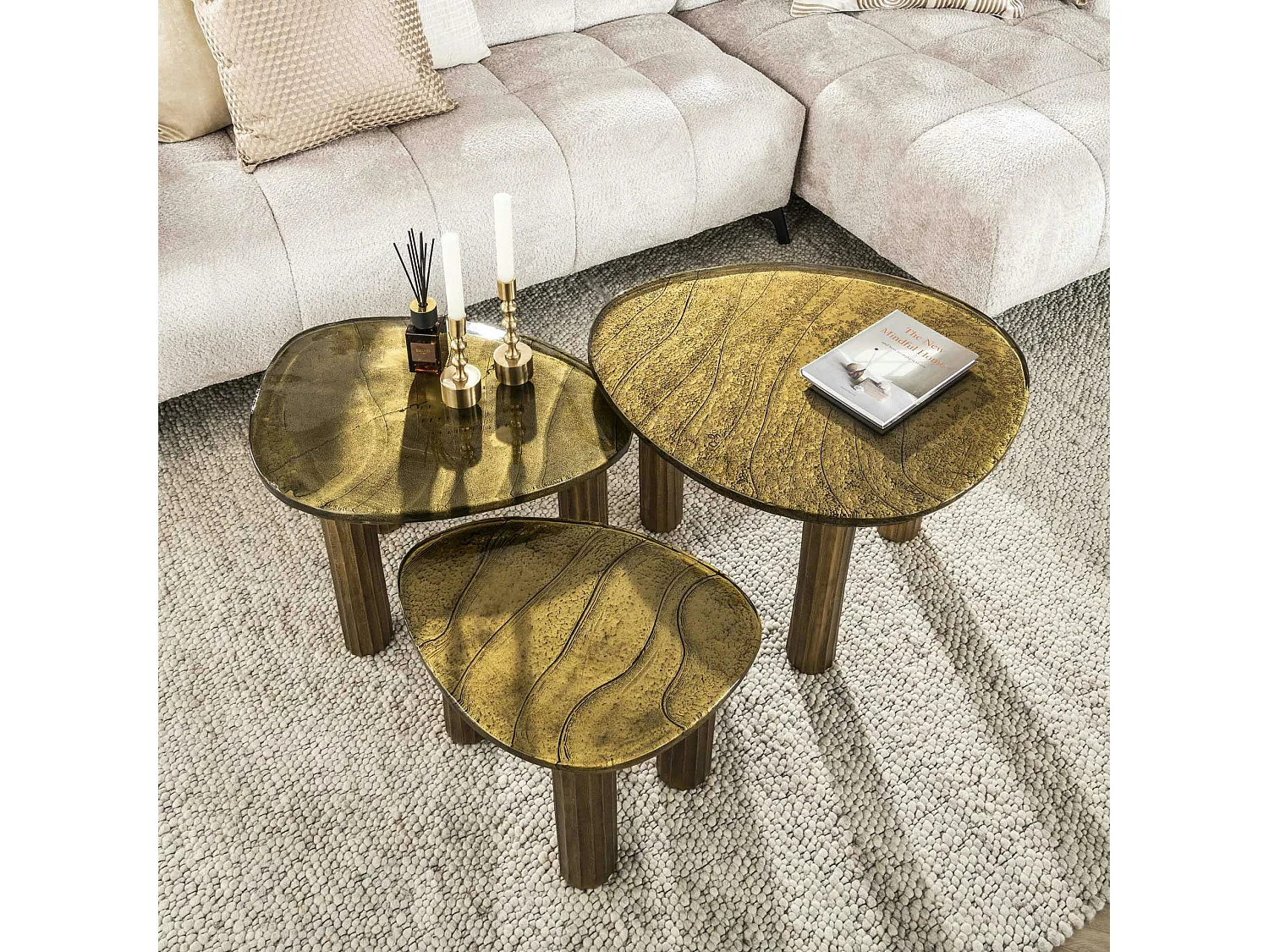 Table basse verre – finition antique dorée, 35 cm LAGUNA