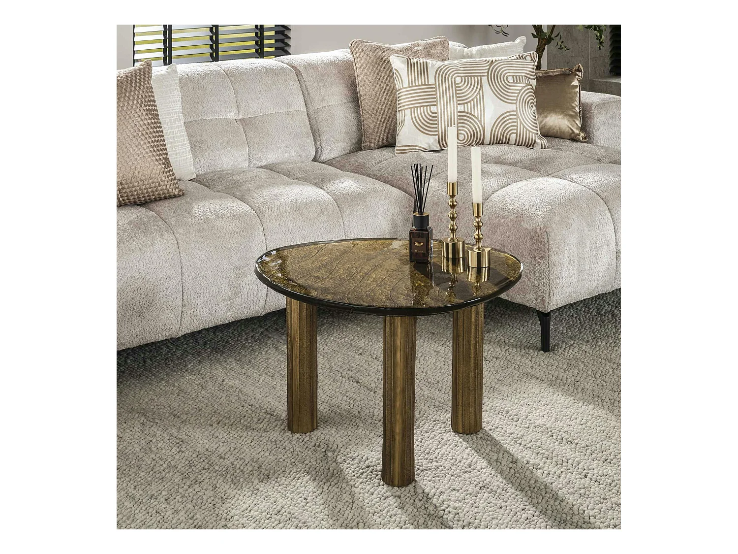 Table basse verre – finition antique dorée, 45 cm LAGUNA