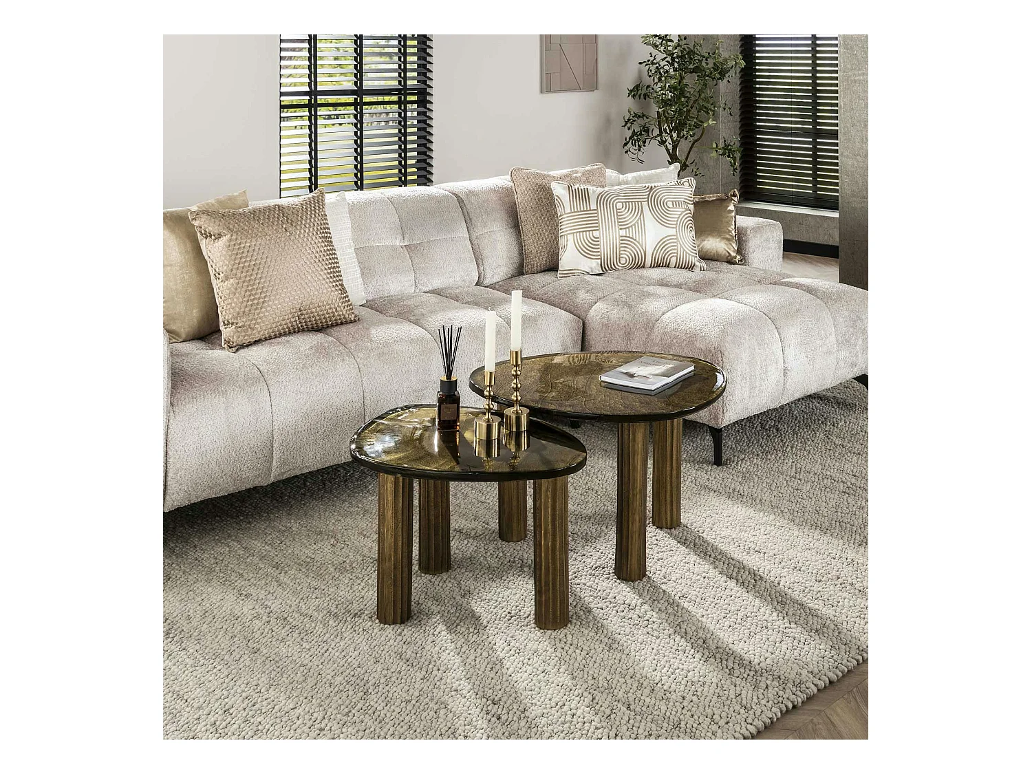 Table basse verre – finition antique dorée, 45 cm LAGUNA