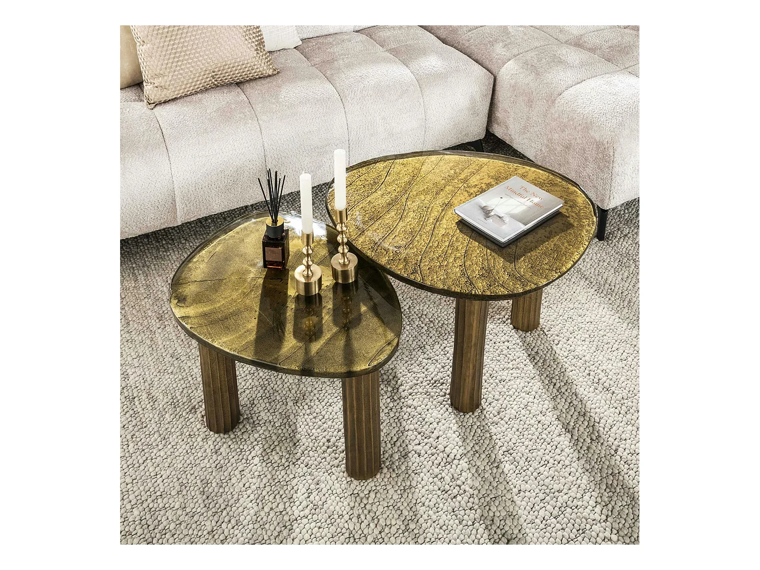 Table basse verre – finition antique dorée, 45 cm LAGUNA