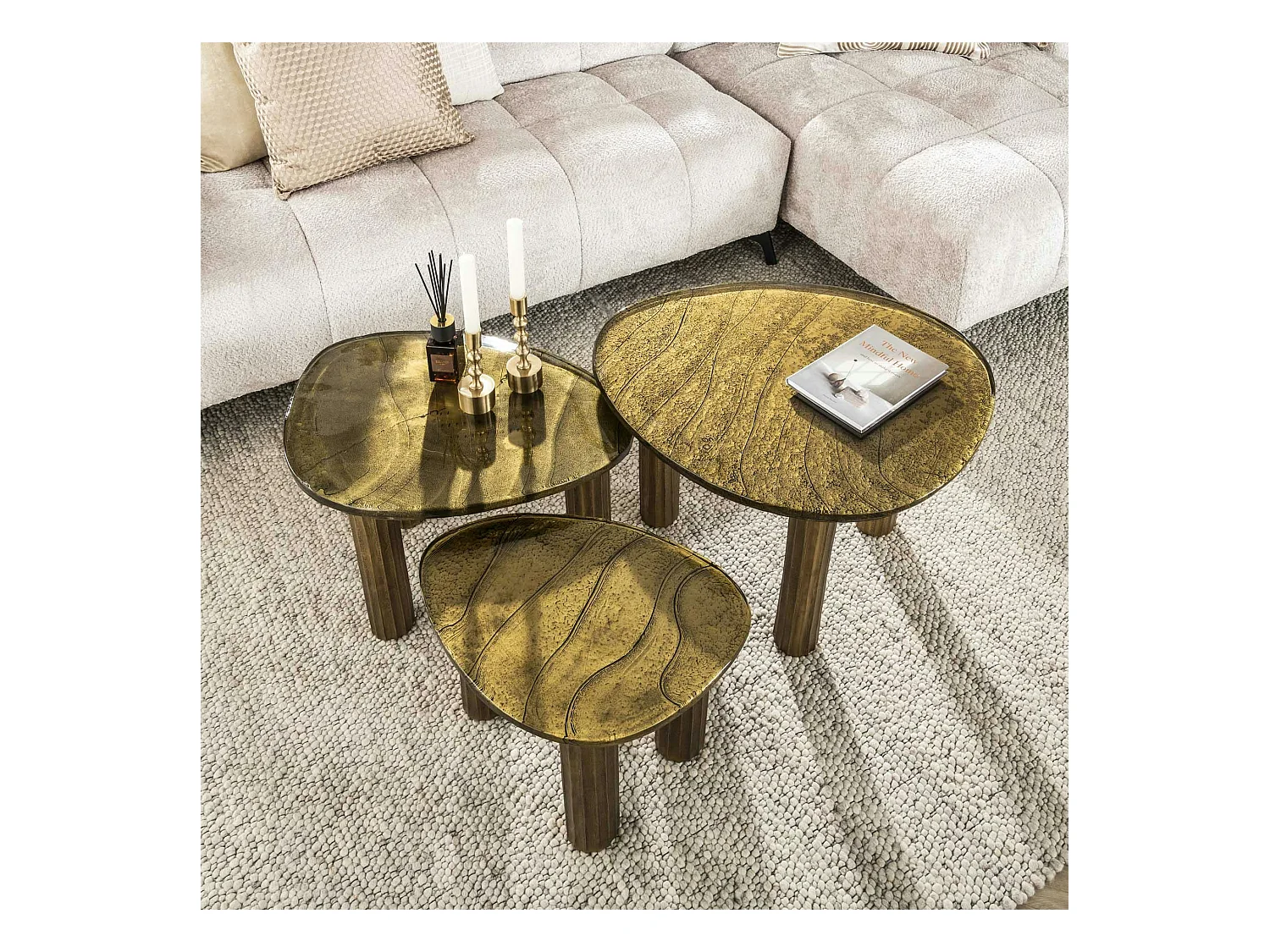 Table basse verre – finition antique dorée, 45 cm LAGUNA