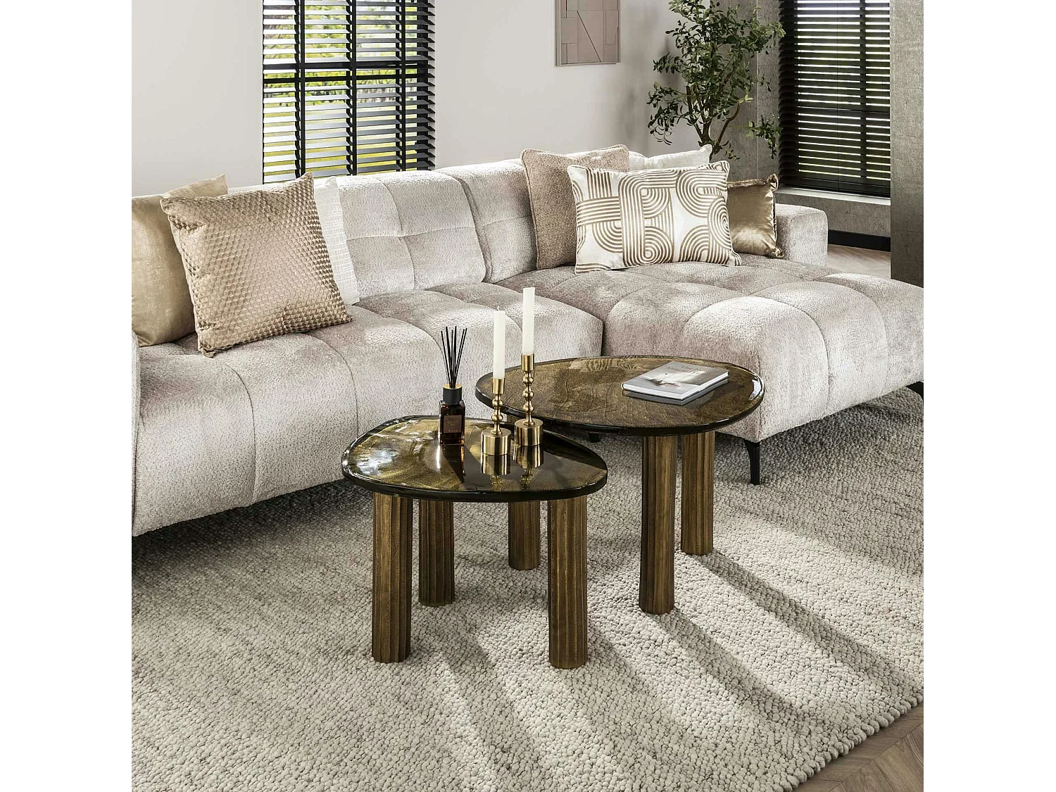 Table basse verre – finition antique dorée, 45 cm LAGUNA