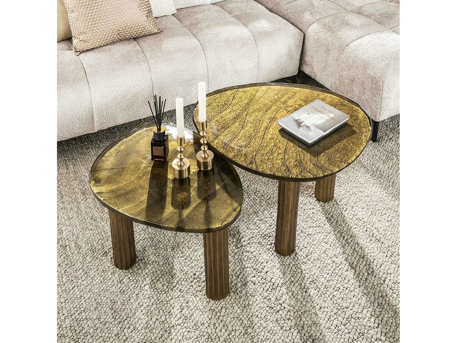 Table basse verre – finition antique dorée, 45 cm LAGUNA