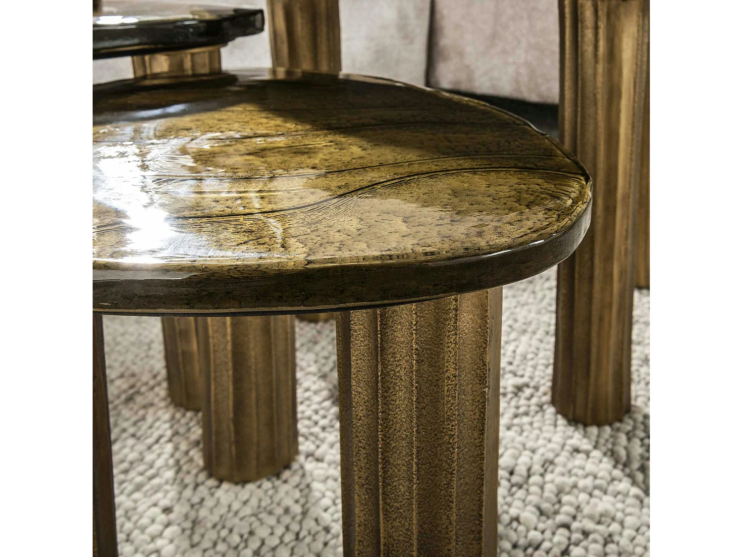 Table basse verre – finition antique dorée, 45 cm LAGUNA