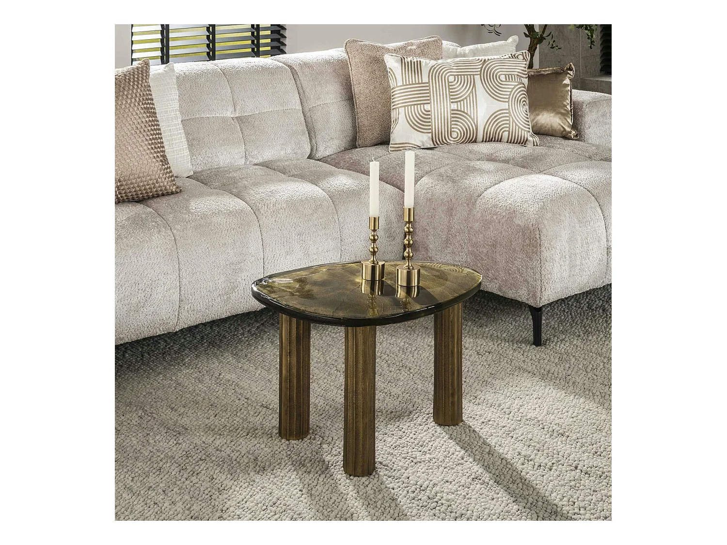 Table basse verre – finition antique dorée, 40 cm LAGUNA