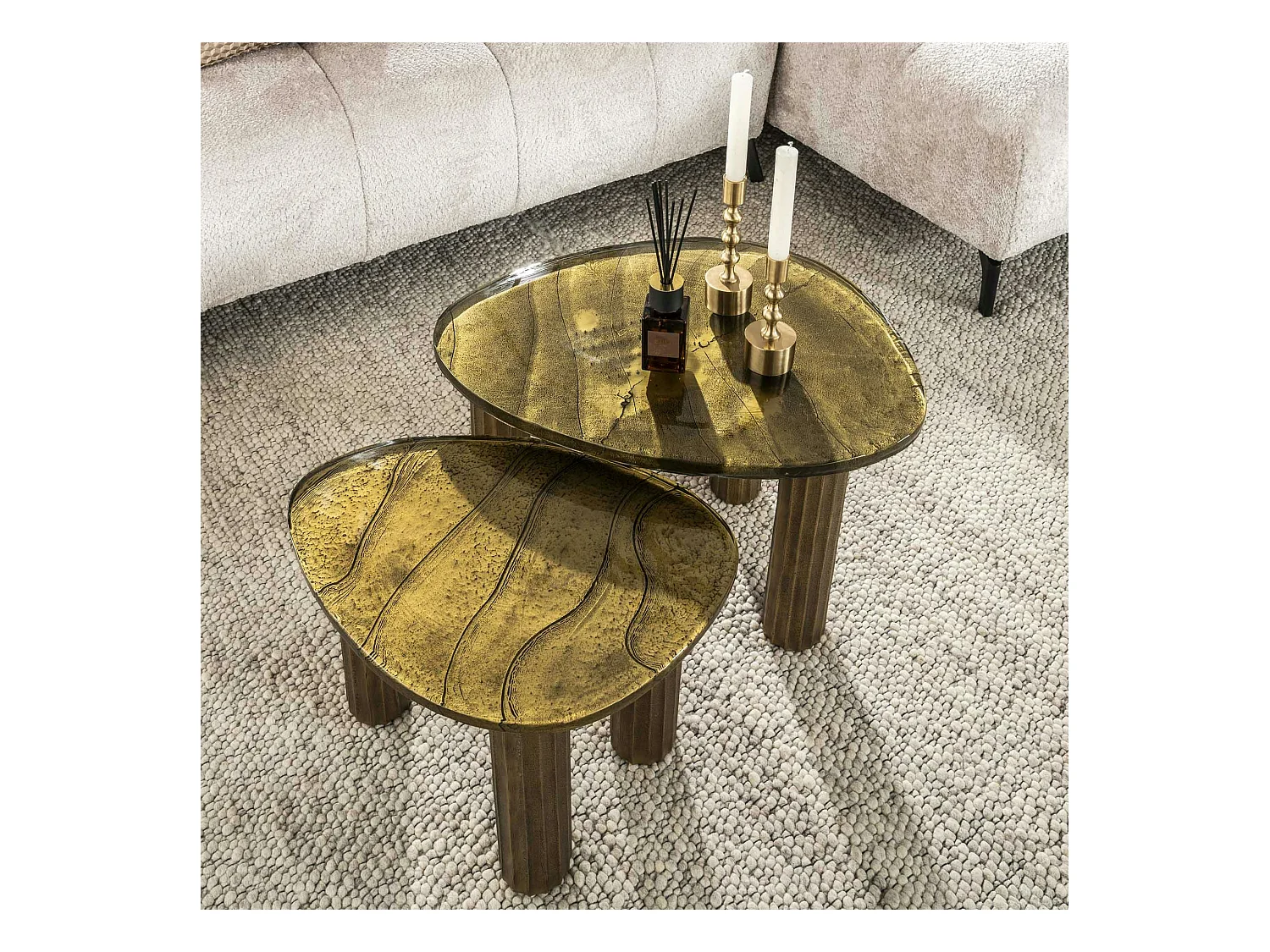 Table basse verre – finition antique dorée, 40 cm LAGUNA