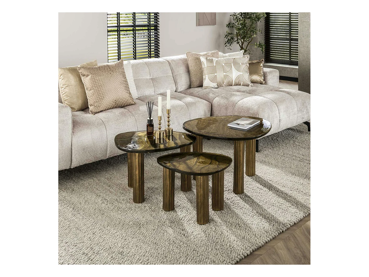 Table basse verre – finition antique dorée, 40 cm LAGUNA