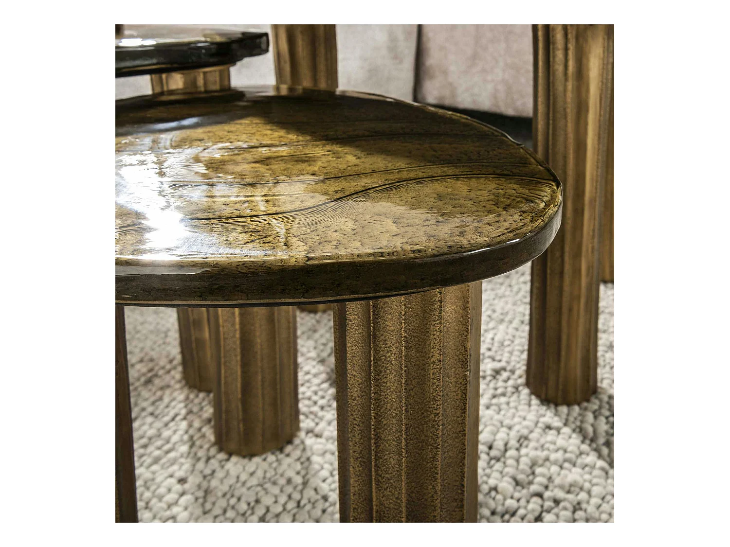 Table basse verre – finition antique dorée, 40 cm LAGUNA