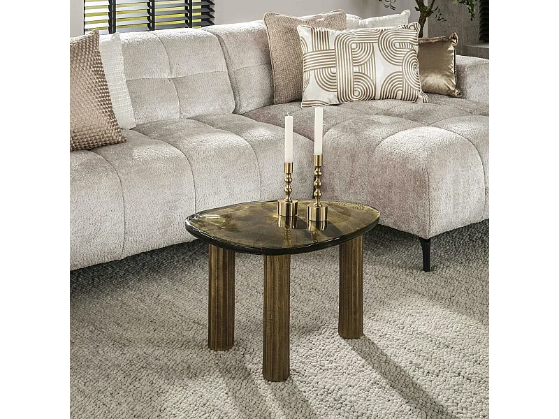 Table basse verre – finition antique dorée, 40 cm LAGUNA