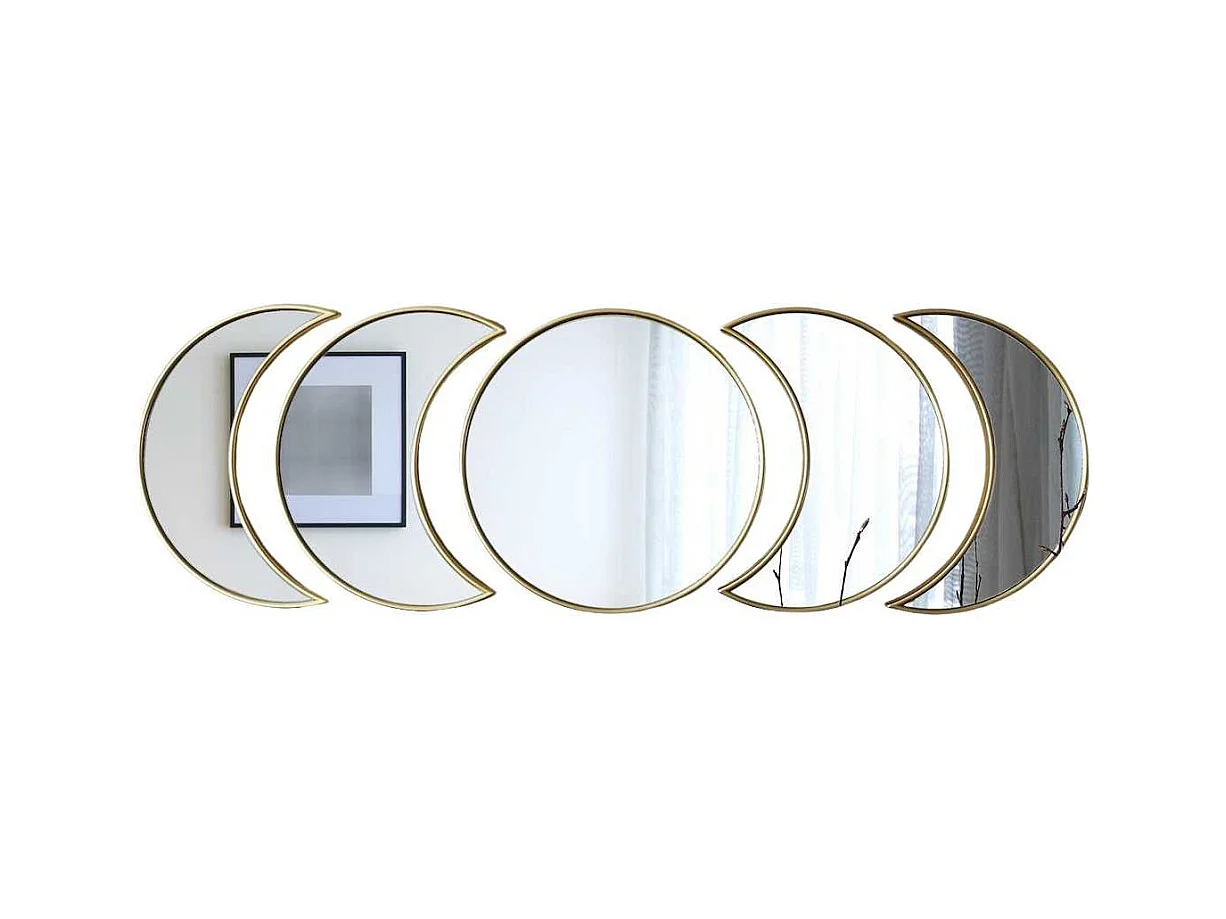 5 miroirs décoratifs phases de lune avec contour doré en polypropylène