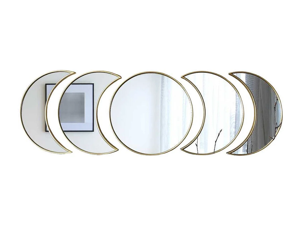 5 miroirs décoratifs phases de lune avec contour doré en polypropylène