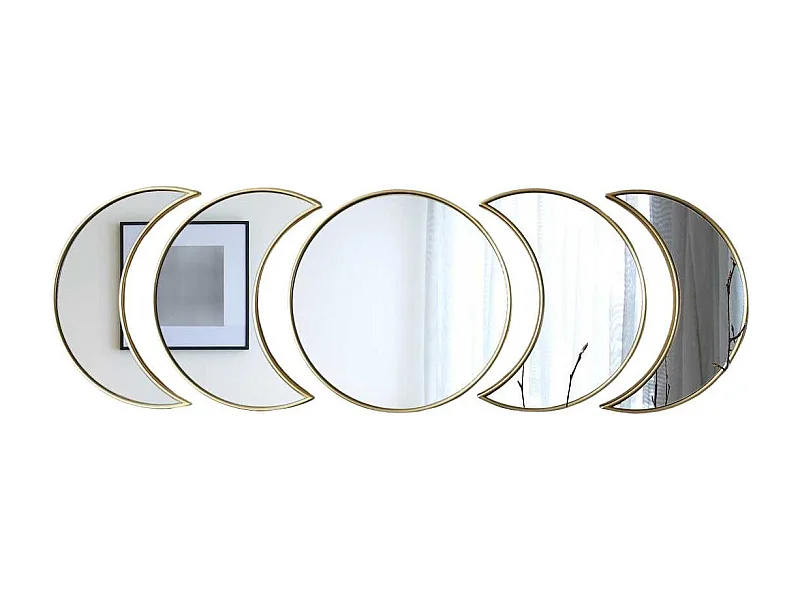 5 miroirs décoratifs phases de lune avec contour doré en polypropylène