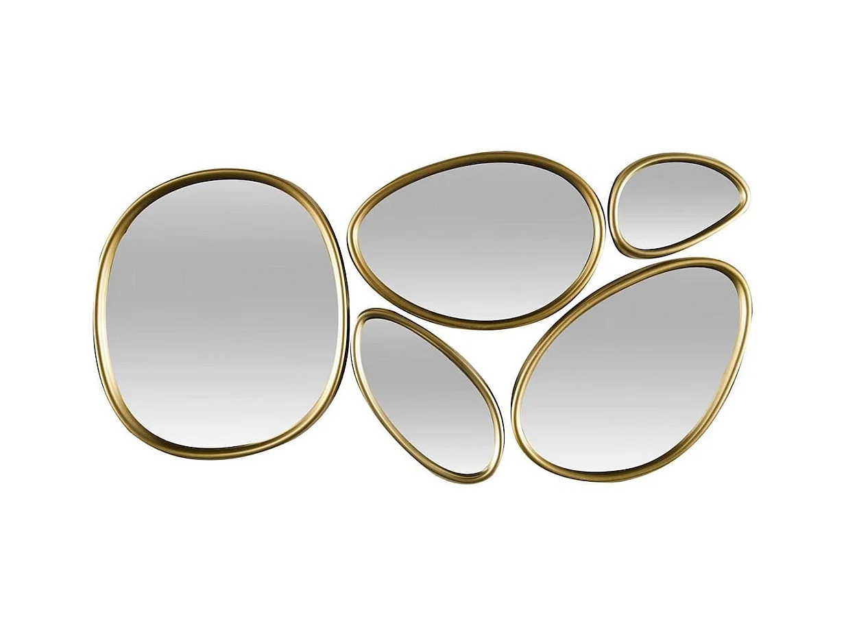 5 miroirs muraux décoratifs aux formes organiques avec contour doré