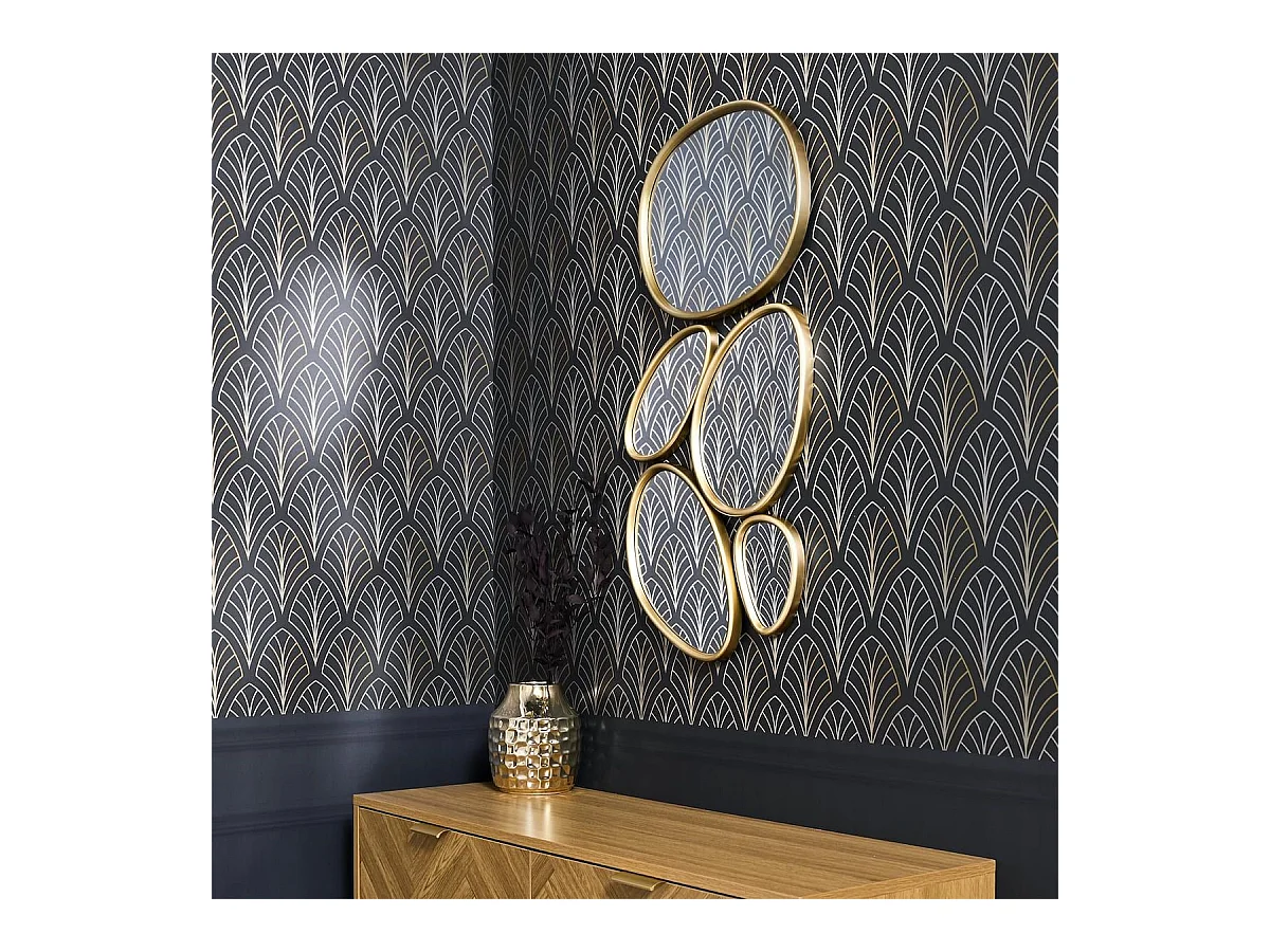 5 miroirs muraux décoratifs aux formes organiques avec contour doré