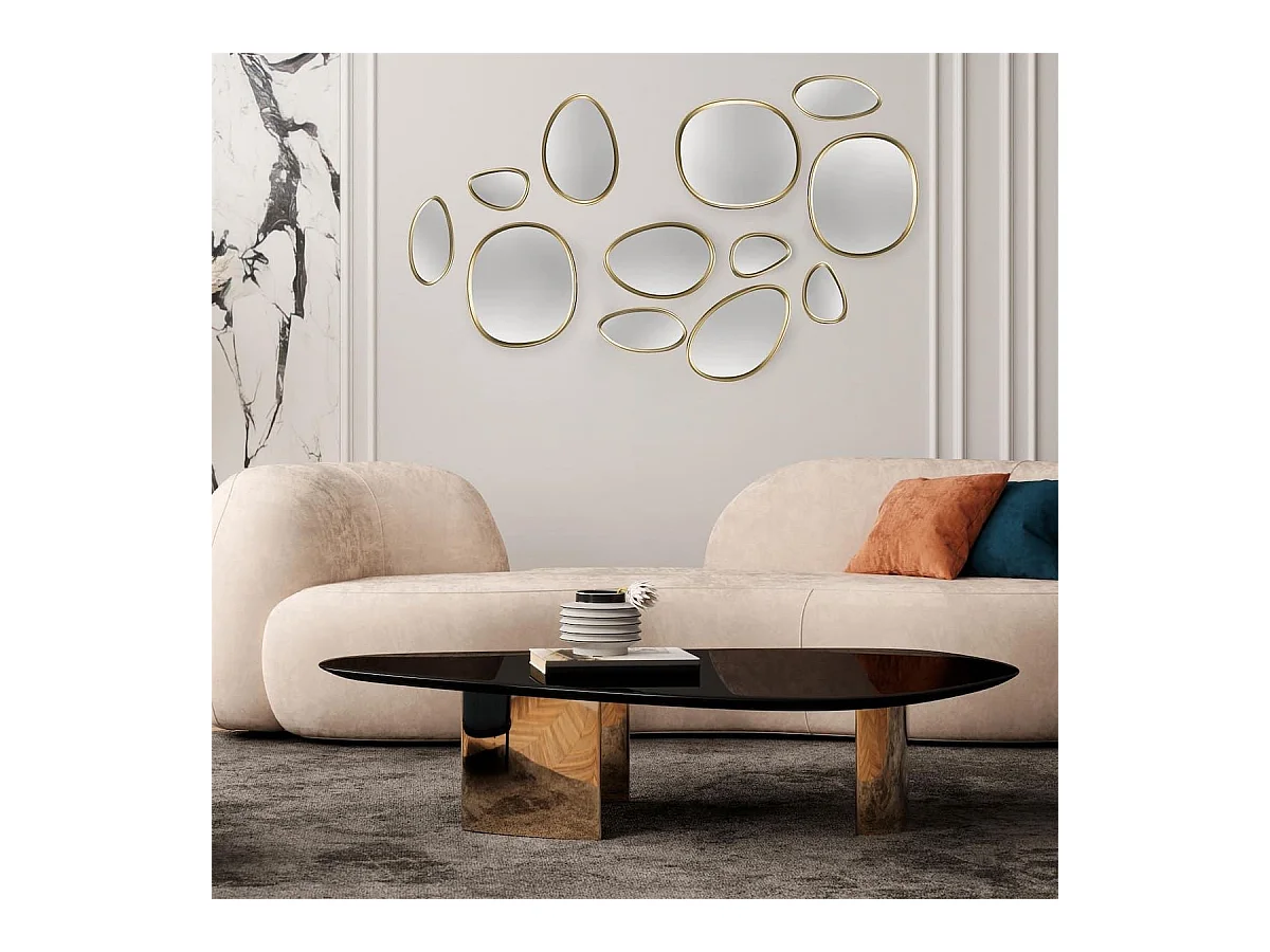 5 miroirs muraux décoratifs aux formes organiques avec contour doré