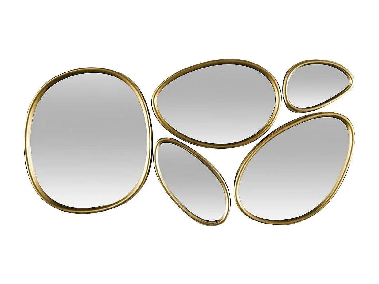5 miroirs muraux décoratifs aux formes organiques avec contour doré