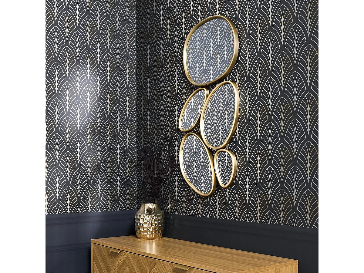 5 miroirs muraux décoratifs aux formes organiques avec contour doré