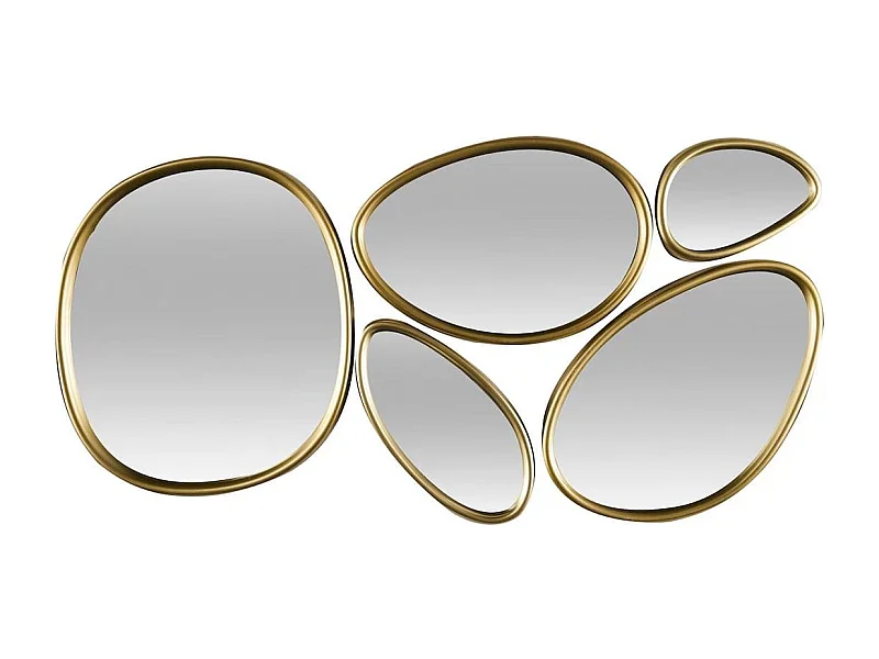 5 miroirs muraux décoratifs aux formes organiques avec contour doré