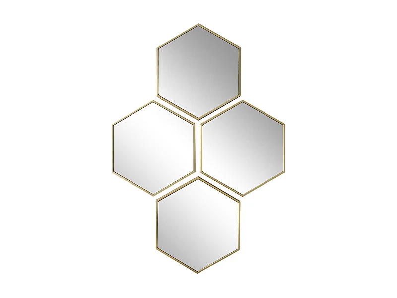 4 miroirs muraux décoratifs hexagone au contour doré en polypropylène