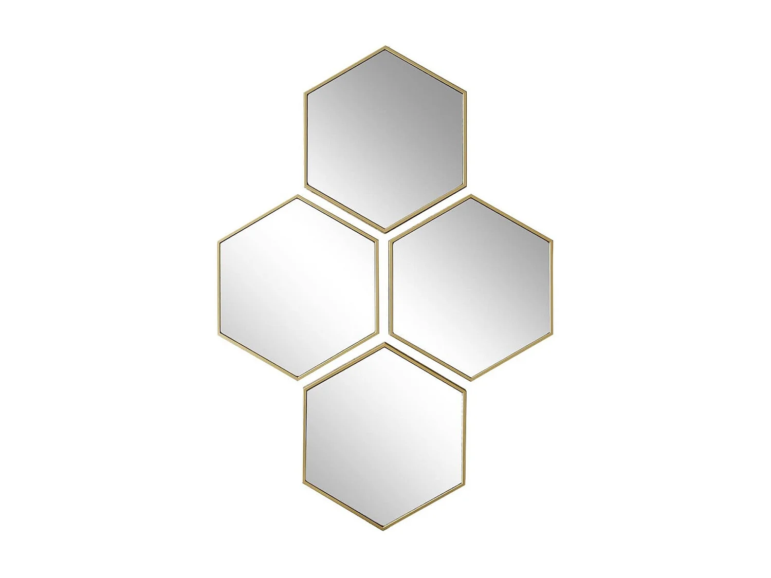 4 miroirs muraux décoratifs hexagone au contour doré en polypropylène