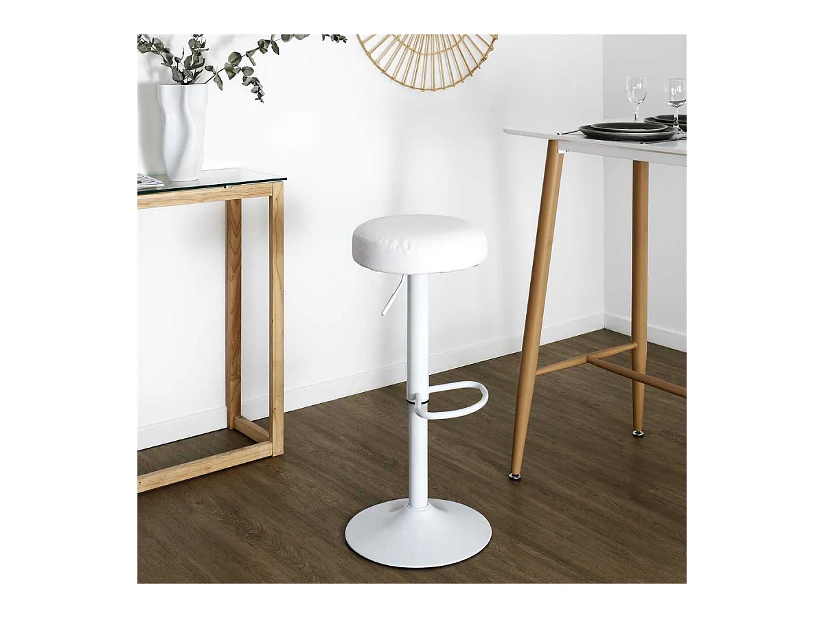 Lot de 2 Tabourets Réglables Simili Blanc - SMIDO