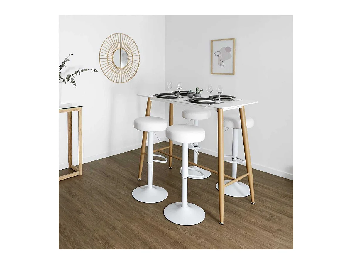 Lot de 2 Tabourets Réglables Simili Blanc - SMIDO
