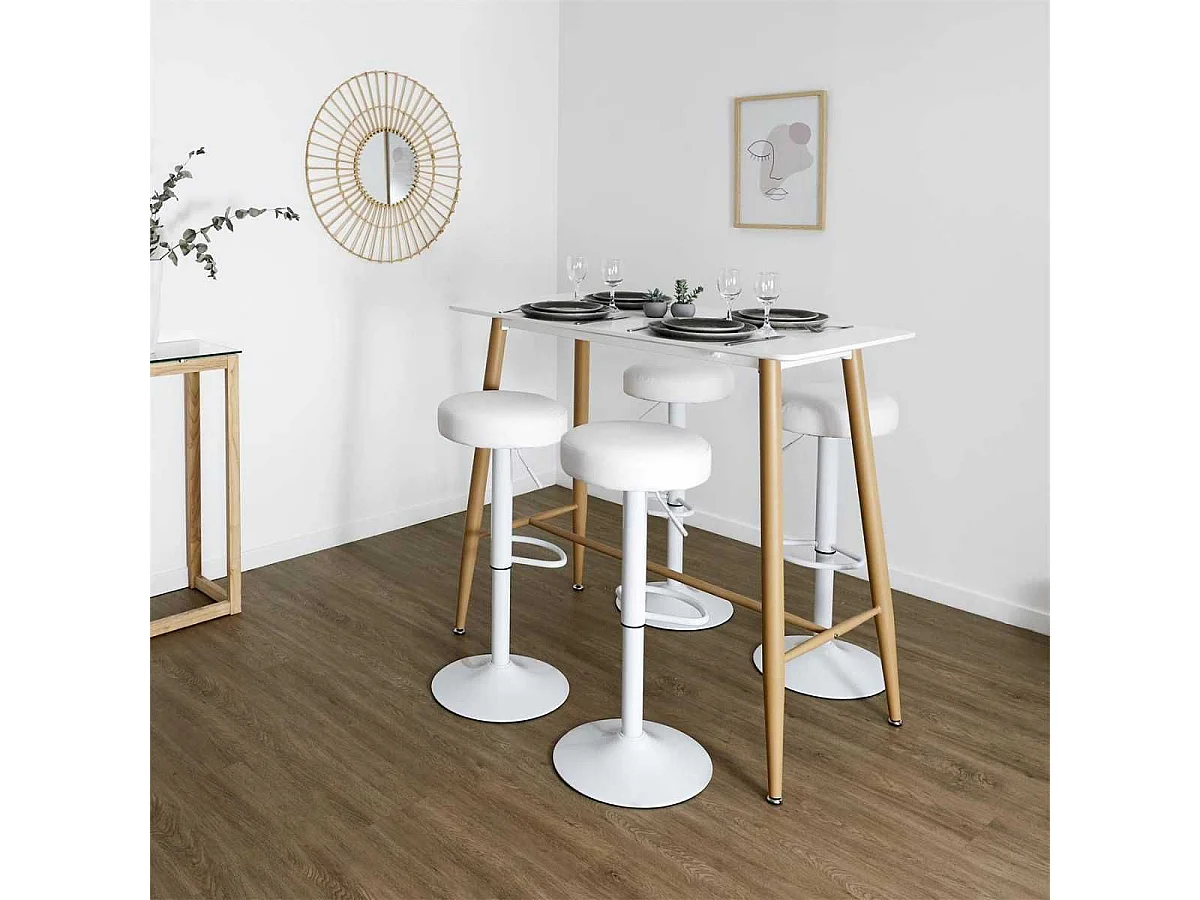 Lot de 2 Tabourets Réglables Simili Blanc - SMIDO